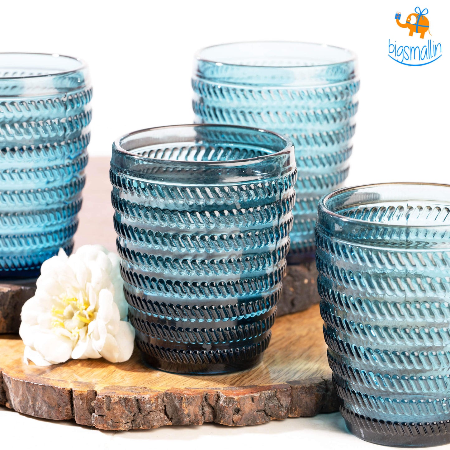 Crystal Blue Textured Glasses - Set of 6