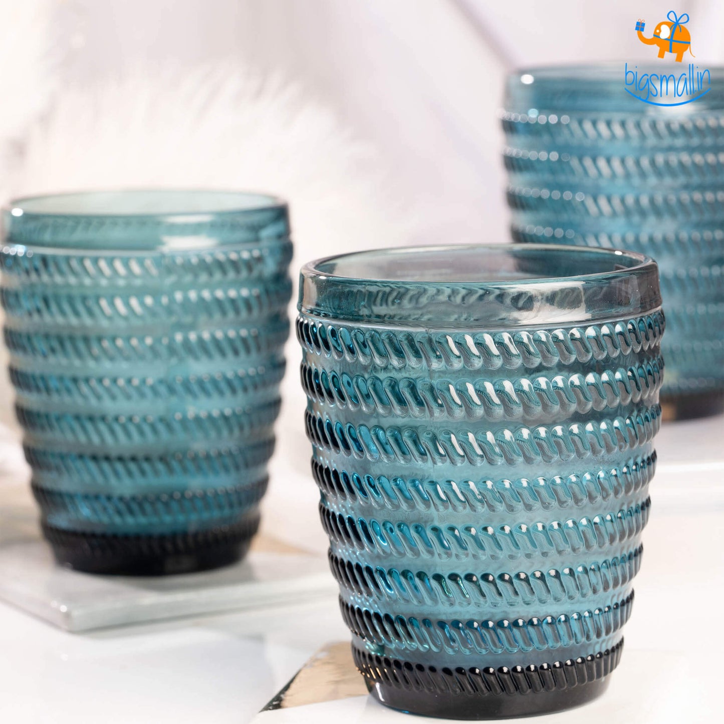 Crystal Blue Textured Glasses - Set of 6
