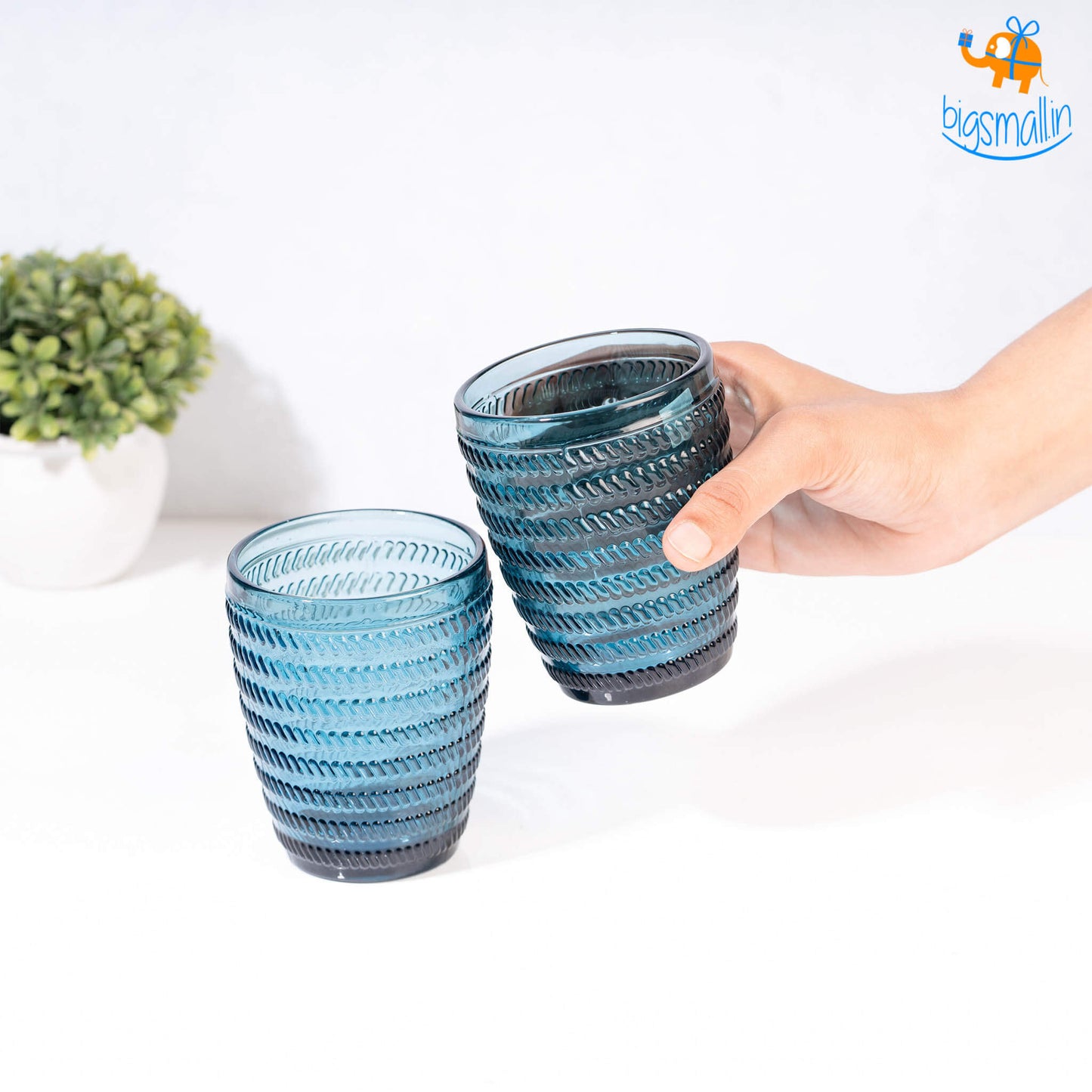 Crystal Blue Textured Glasses - Set of 6