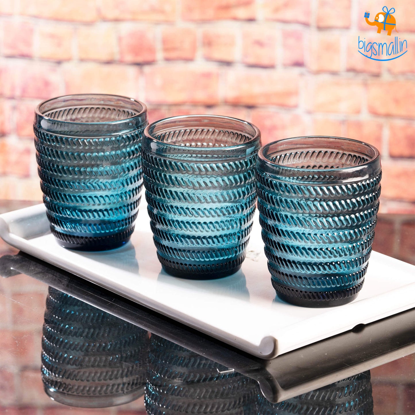 Crystal Blue Textured Glasses - Set of 6