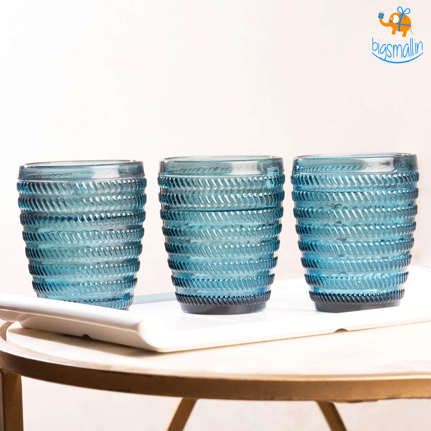 Crystal Blue Textured Glasses - Set of 6