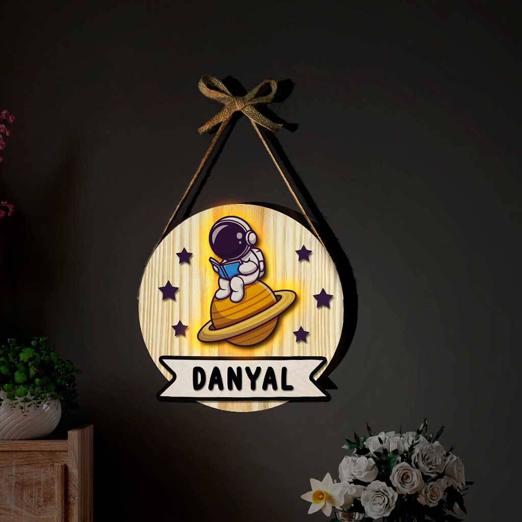 Personalized Wooden Astronaut Wall Lamp