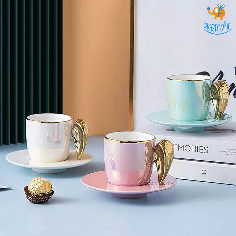 3D Angel Wings Mug with Saucer