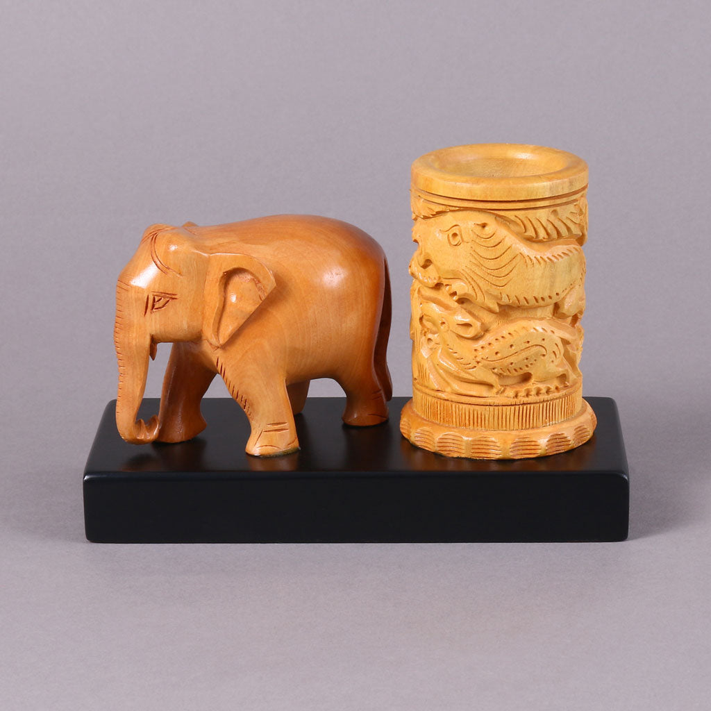 Handcrafted Elephant Wooden Pen Holder
