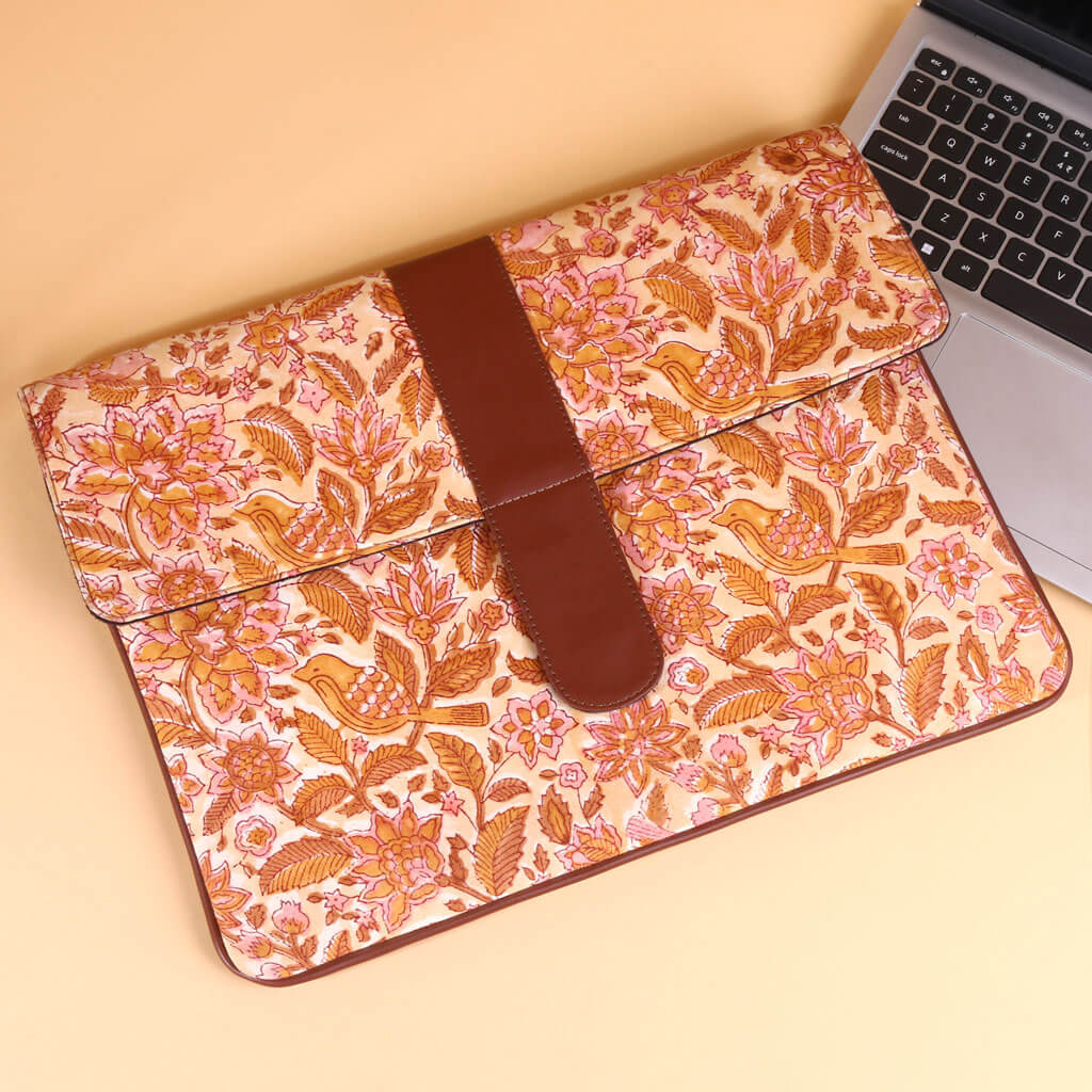 Floral Laptop Sleeve with Faux Leather