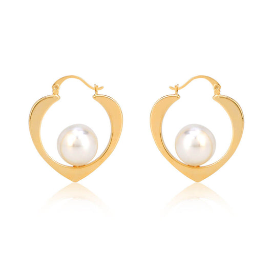 Medium Heart Shape Pearl 18K Gold Plated Earrings
