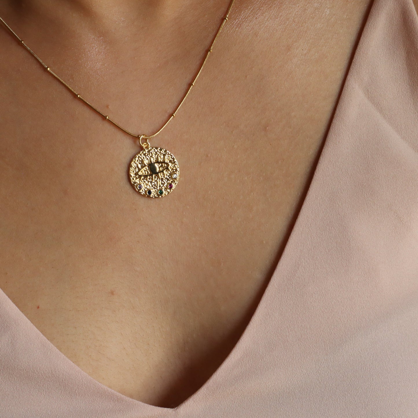 Evil Eye Disc 18K Gold Plated Necklace