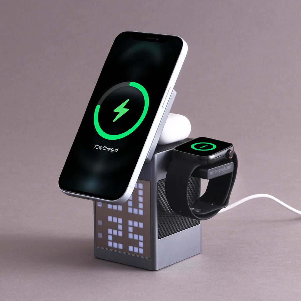 Pixel Dock - 5 in 1 Wireless Charger with Speaker and Clock