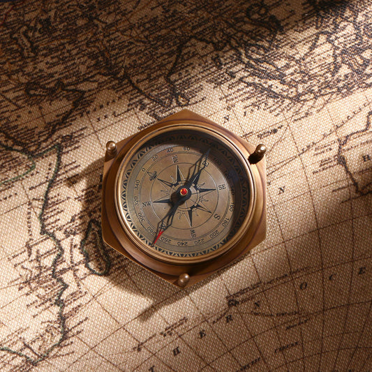 Vintage Brass Compass with Perpetual Calendar