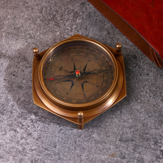 Vintage Brass Compass with Perpetual Calendar