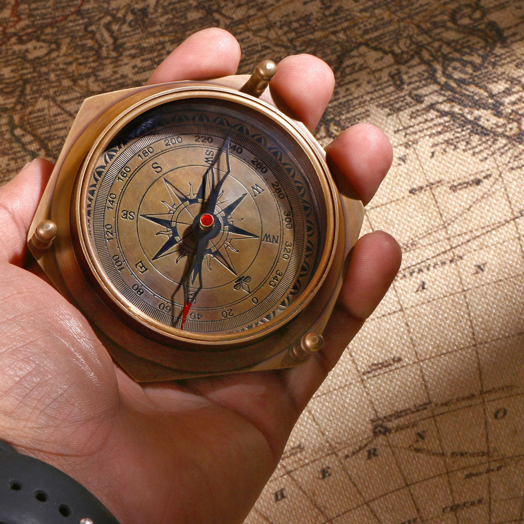 Vintage Brass Compass with Perpetual Calendar