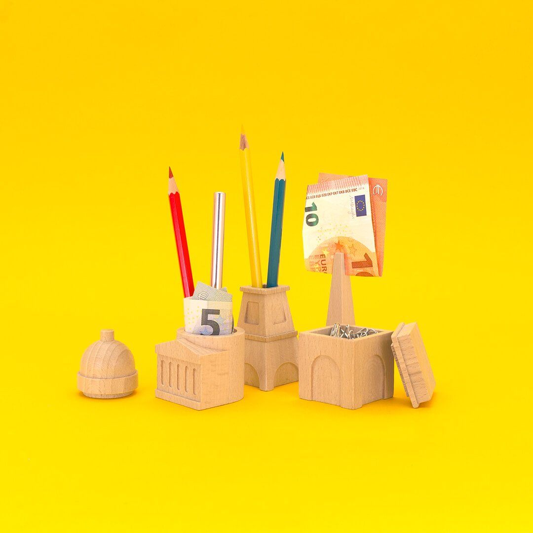 Wooden City Desk Tidy Stationery Holder