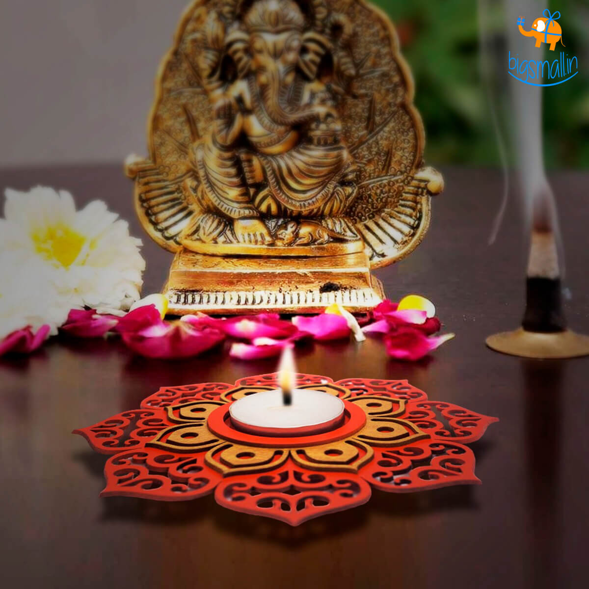 Decorative Wooden Tea Light Holder - Set of 2