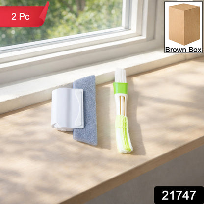 Multipurpose Window & Surface Cleaning Tool Set (2 Pc) – Sponge Scrubber + Microfiber Detail Brush