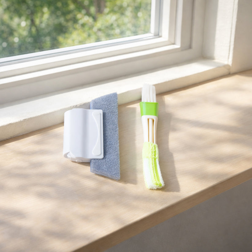 Multipurpose Window & Surface Cleaning Tool Set (2 Pc) – Sponge Scrubber + Microfiber Detail Brush