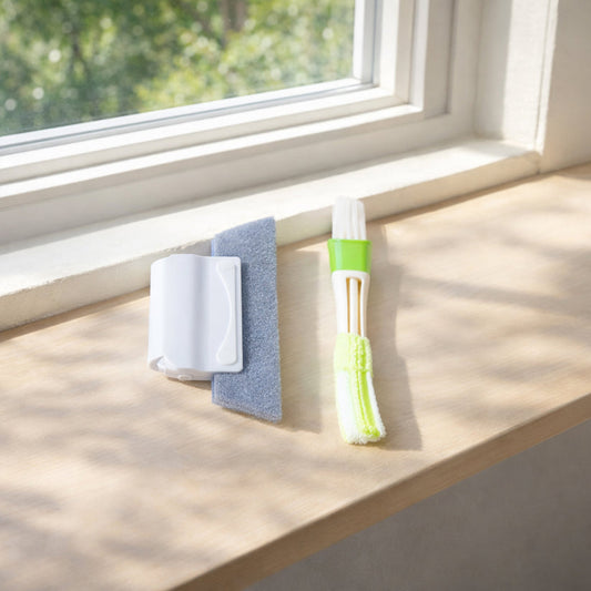 Multipurpose Window & Surface Cleaning Tool Set (2 Pc) – Sponge Scrubber + Microfiber Detail Brush