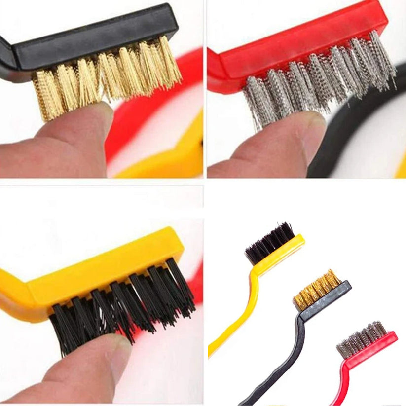3 Pc Mini Wire Brush Set – Nylon, Brass & Steel Cleaning Brushes for Rust, Stains and Detail Cleaning