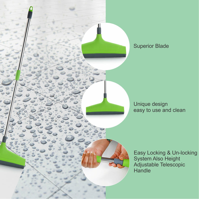 Adjustable Floor Wiper with Stainless Steel Handle – Long Rod Floor Cleaner for Bathroom and Home