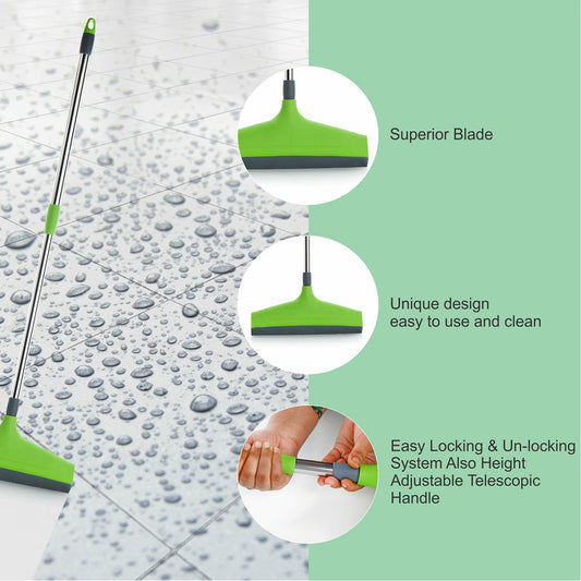 Adjustable Floor Wiper with Stainless Steel Handle – Long Rod Floor Cleaner for Bathroom and Home