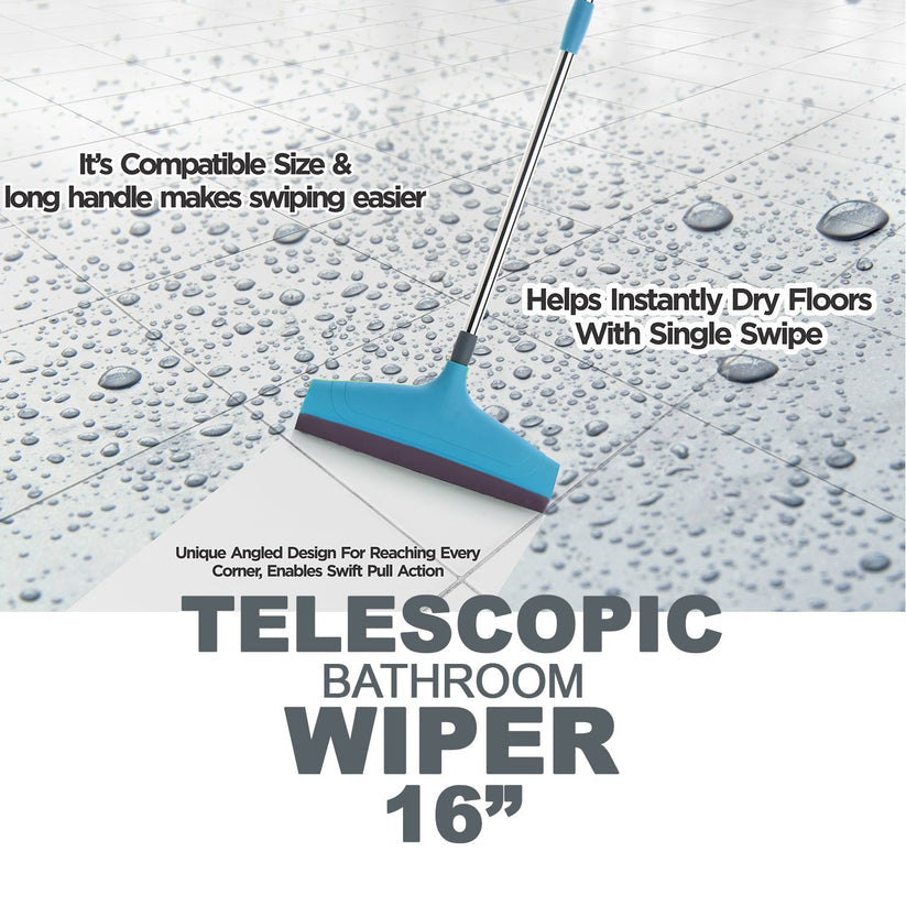 Adjustable Floor Wiper with Stainless Steel Handle – Long Rod Floor Cleaner for Bathroom and Home