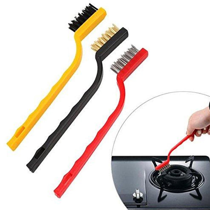 3 Pc Mini Wire Brush Set – Nylon, Brass & Steel Cleaning Brushes for Rust, Stains and Detail Cleaning