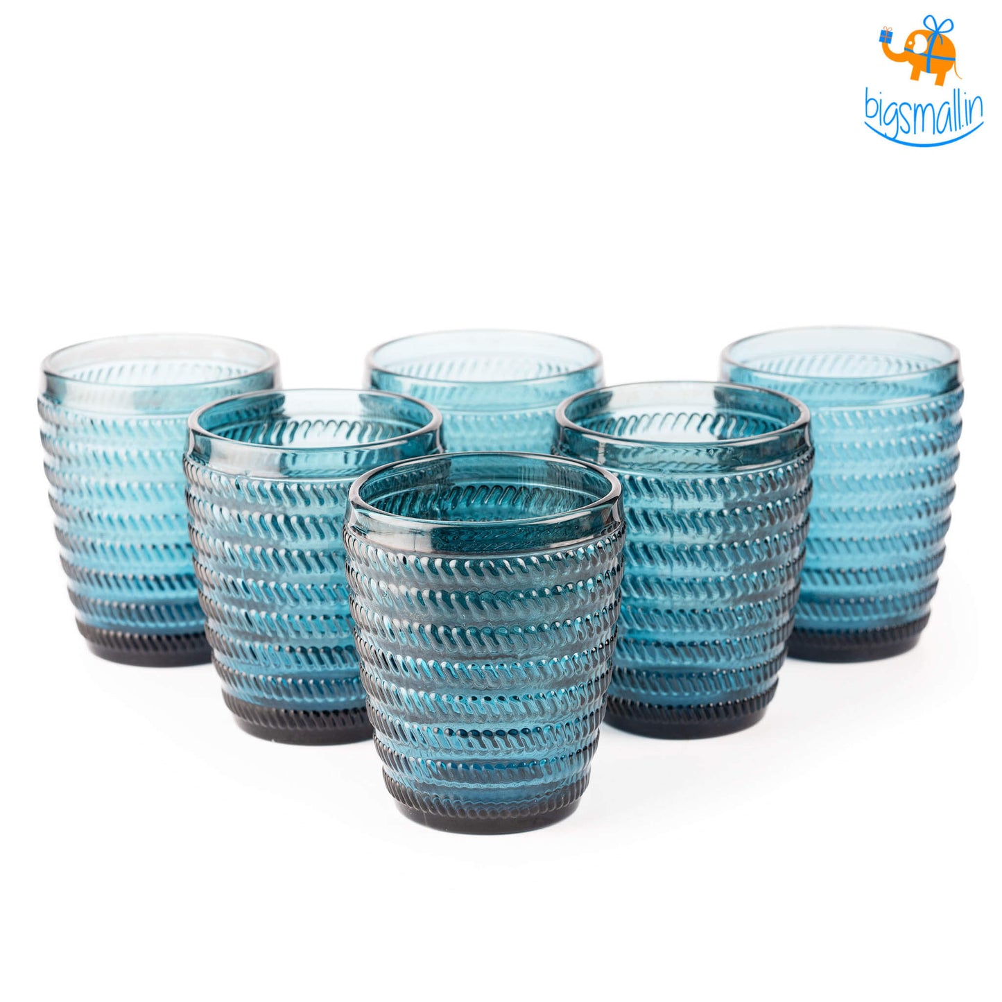 Crystal Blue Textured Glasses - Set of 6
