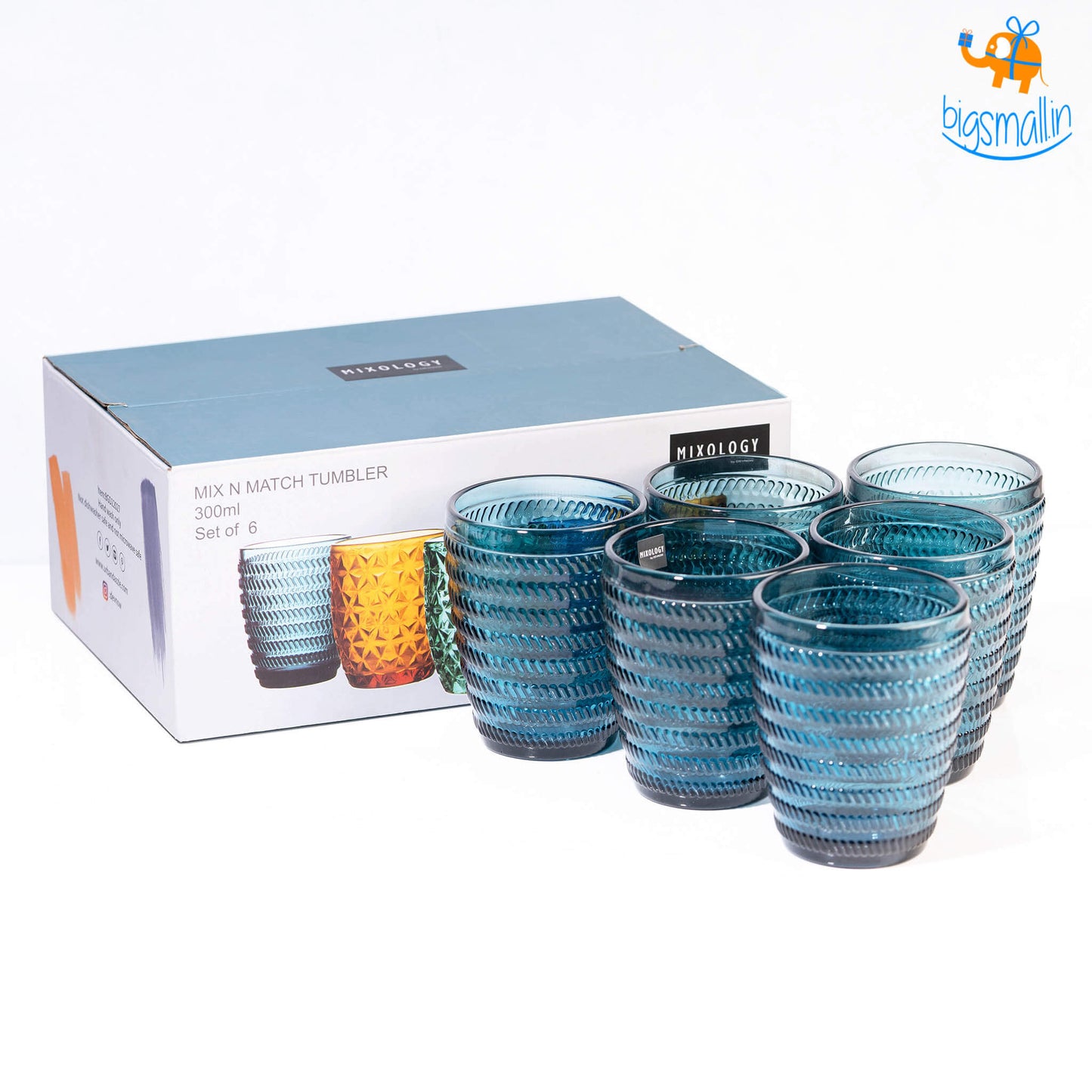 Crystal Blue Textured Glasses - Set of 6