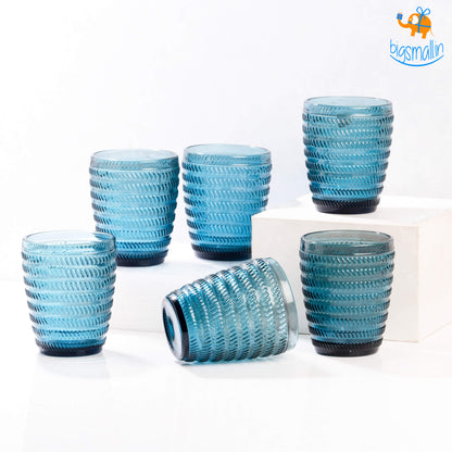 Crystal Blue Textured Glasses - Set of 6