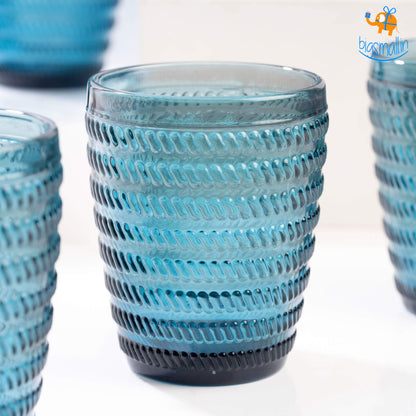 Crystal Blue Textured Glasses - Set of 6