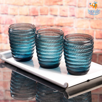 Crystal Blue Textured Glasses - Set of 6