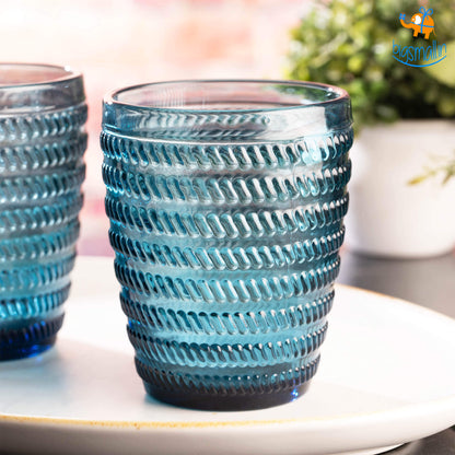 Crystal Blue Textured Glasses - Set of 6