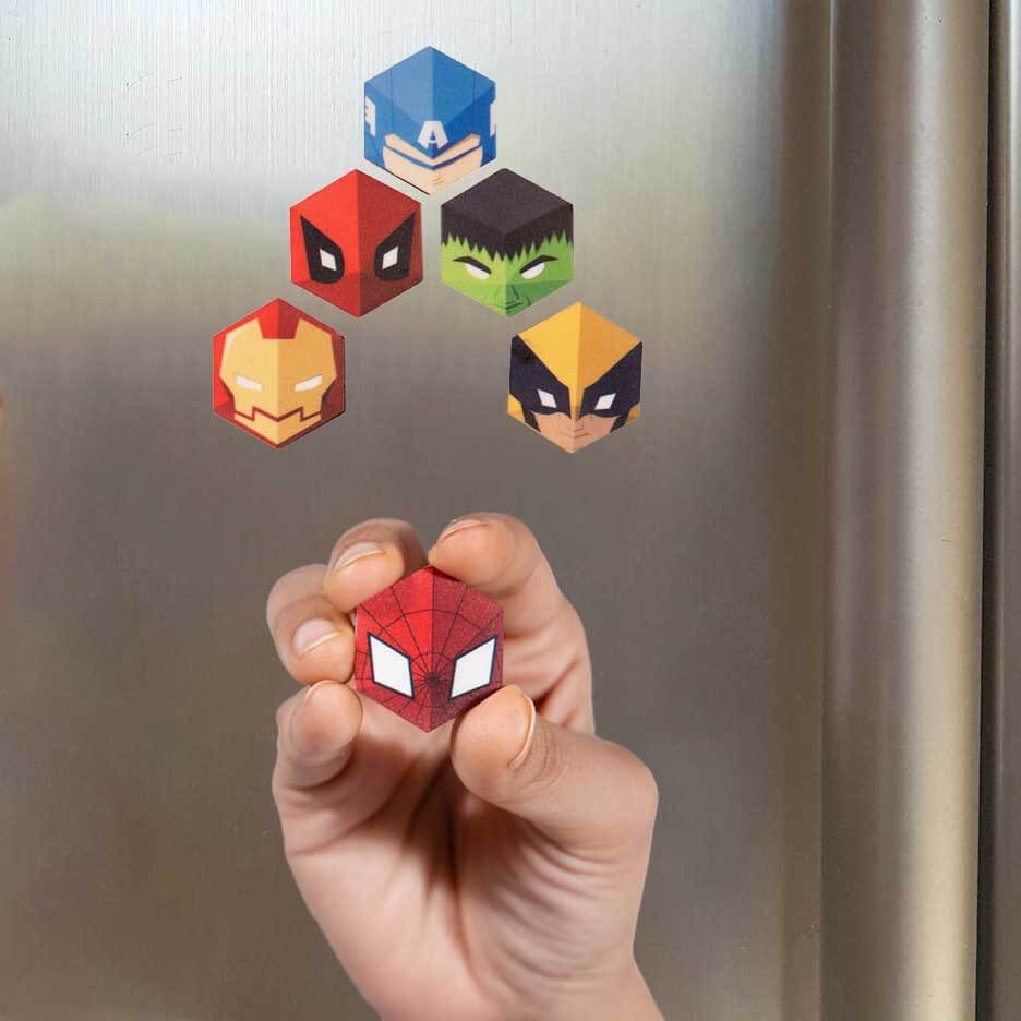 Wooden Superhero Mini Fridge Magnets - Set of 6