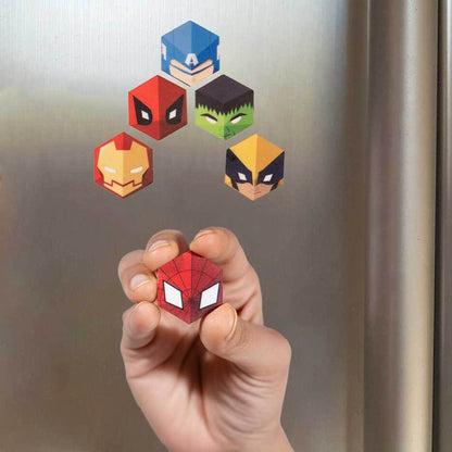 Wooden Superhero Mini Fridge Magnets - Set of 6