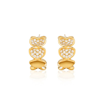 Linear Heart Studded Hoops 18K Gold Plated Earrings