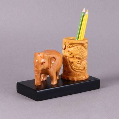 Handcrafted Elephant Wooden Pen Holder