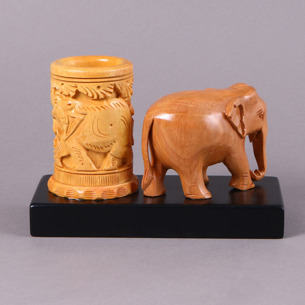 Handcrafted Elephant Wooden Pen Holder