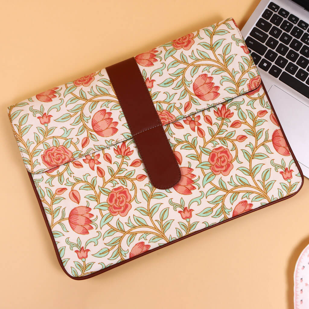 Floral Laptop Sleeve with Faux Leather