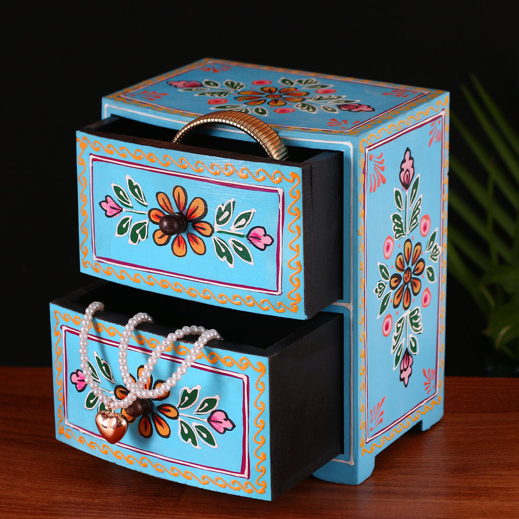 Blue Blossom Wooden Drawer