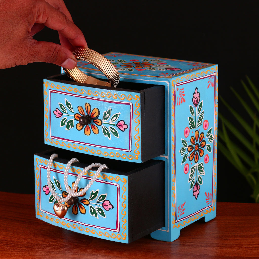 Blue Blossom Wooden Drawer
