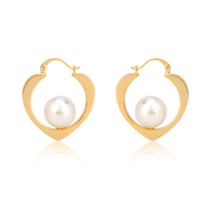 Medium Heart Shape Pearl 18K Gold Plated Earrings