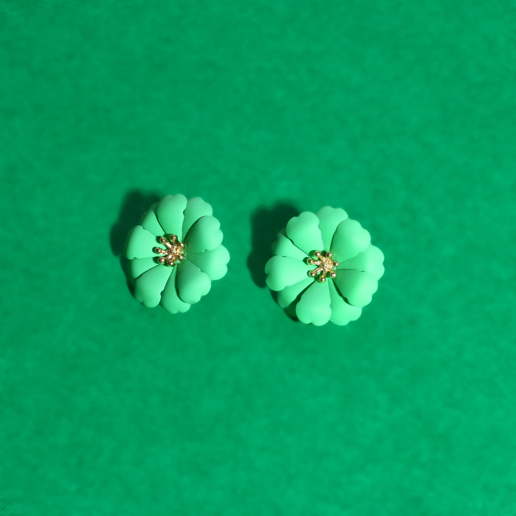 Green Glimmer Blossoms Earrings