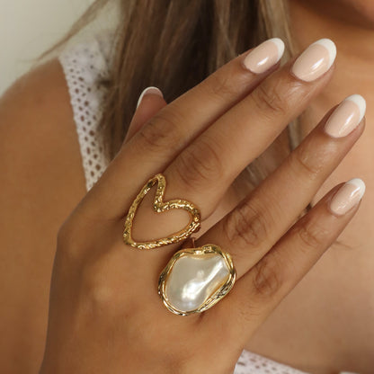 Big Heart Outline 18K Gold Plated Ring