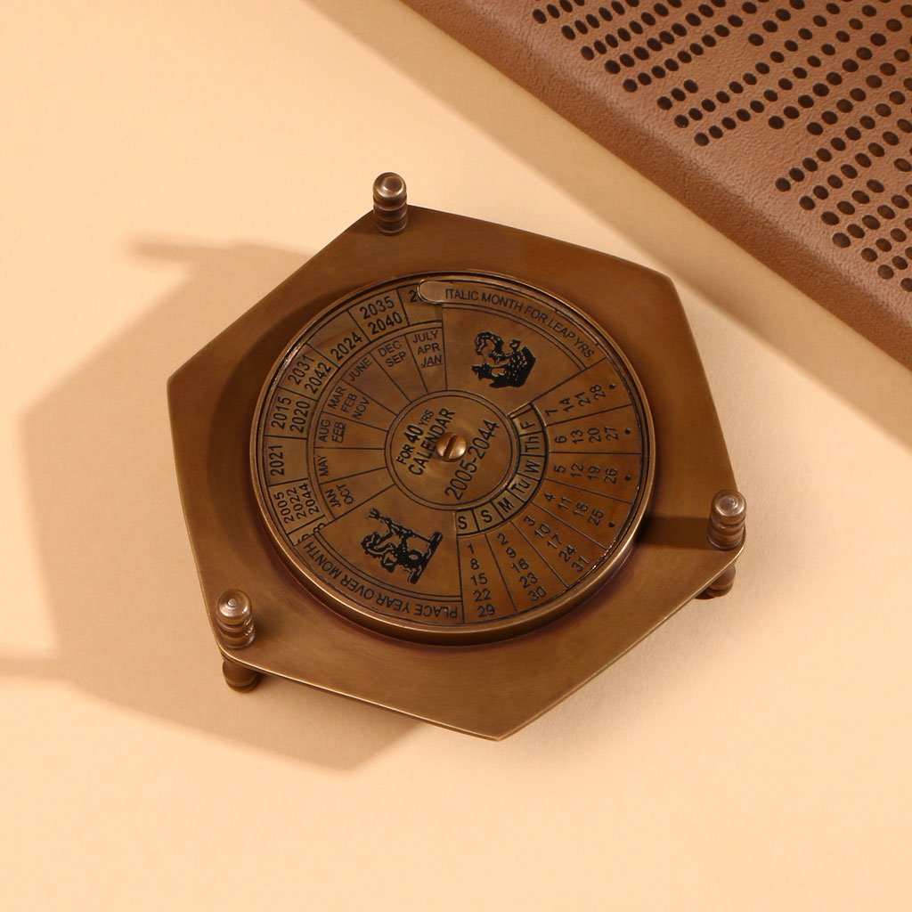 Vintage Brass Compass with Perpetual Calendar