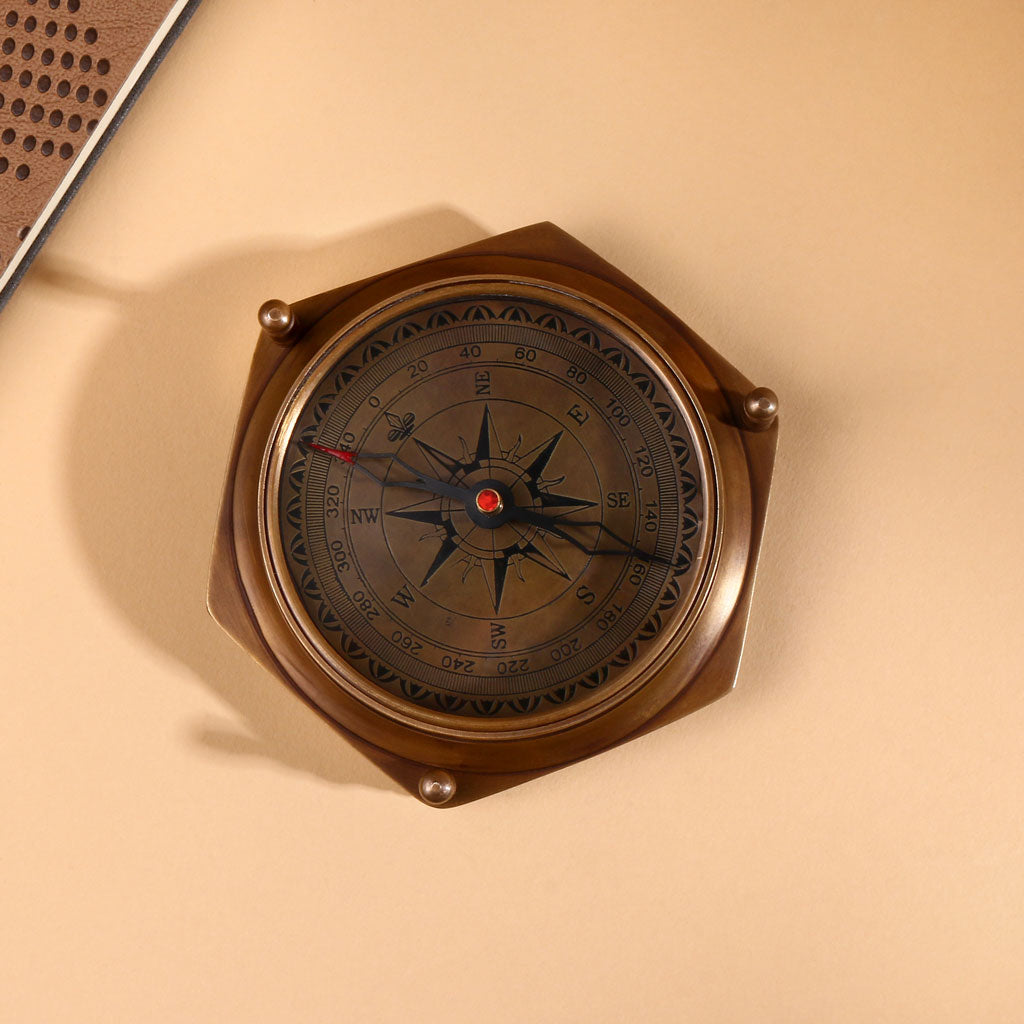 Vintage Brass Compass with Perpetual Calendar