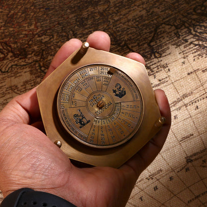 Vintage Brass Compass with Perpetual Calendar