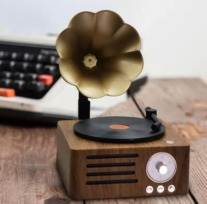 Retro Gramophone Bluetooth Speaker with Rotating Disc