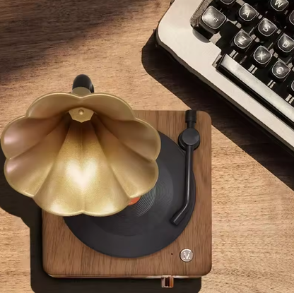 Retro Gramophone Bluetooth Speaker with Rotating Disc