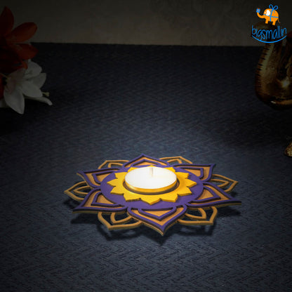 Decorative Wooden Tea Light Holder - Set of 2