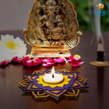 Decorative Wooden Tea Light Holder - Set of 2